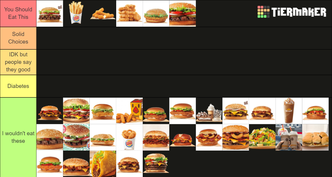 Burger King Lunch Menu Tier List Community Rankings Tiermaker