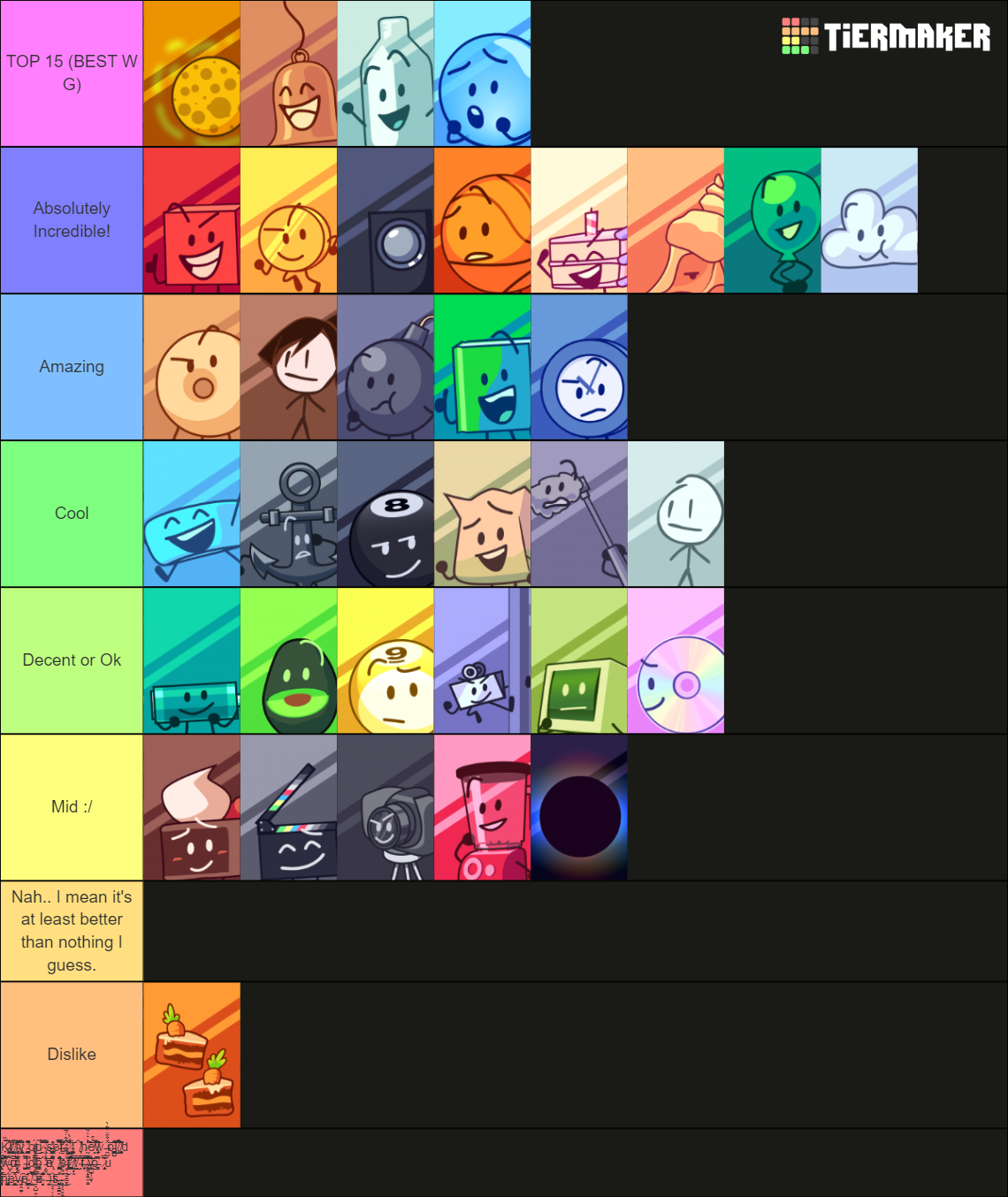 Bfdi Characters All Seasons With Bfb Voting Icons Tier List