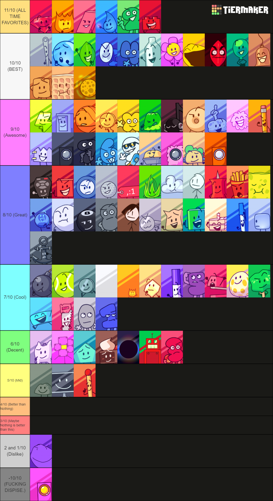 Bfdi Characters All Seasons With Bfb Voting Icons Tier List