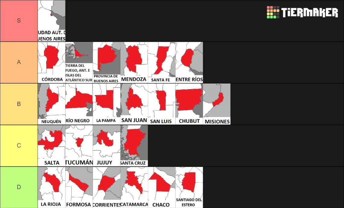 Provincias Argentinas más CABA Tier List Community Rankings TierMaker