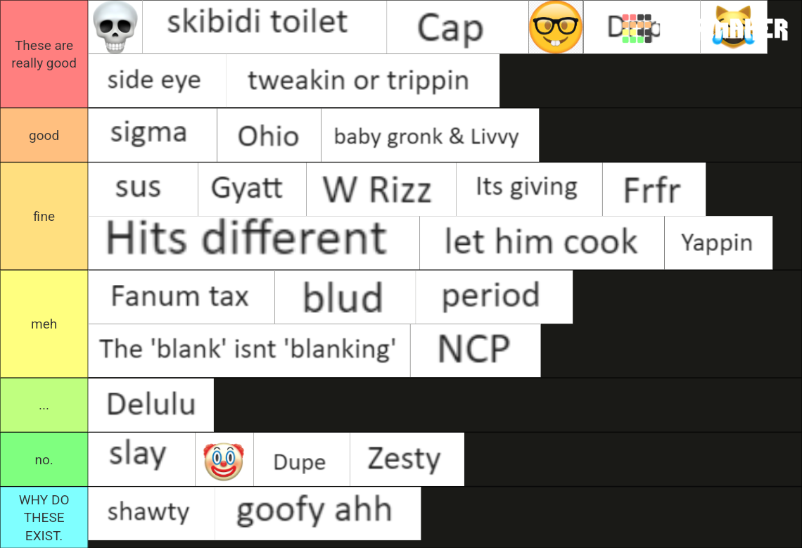 Gen Alpha Gen Z Slang Tier List Community Rankings Tiermaker