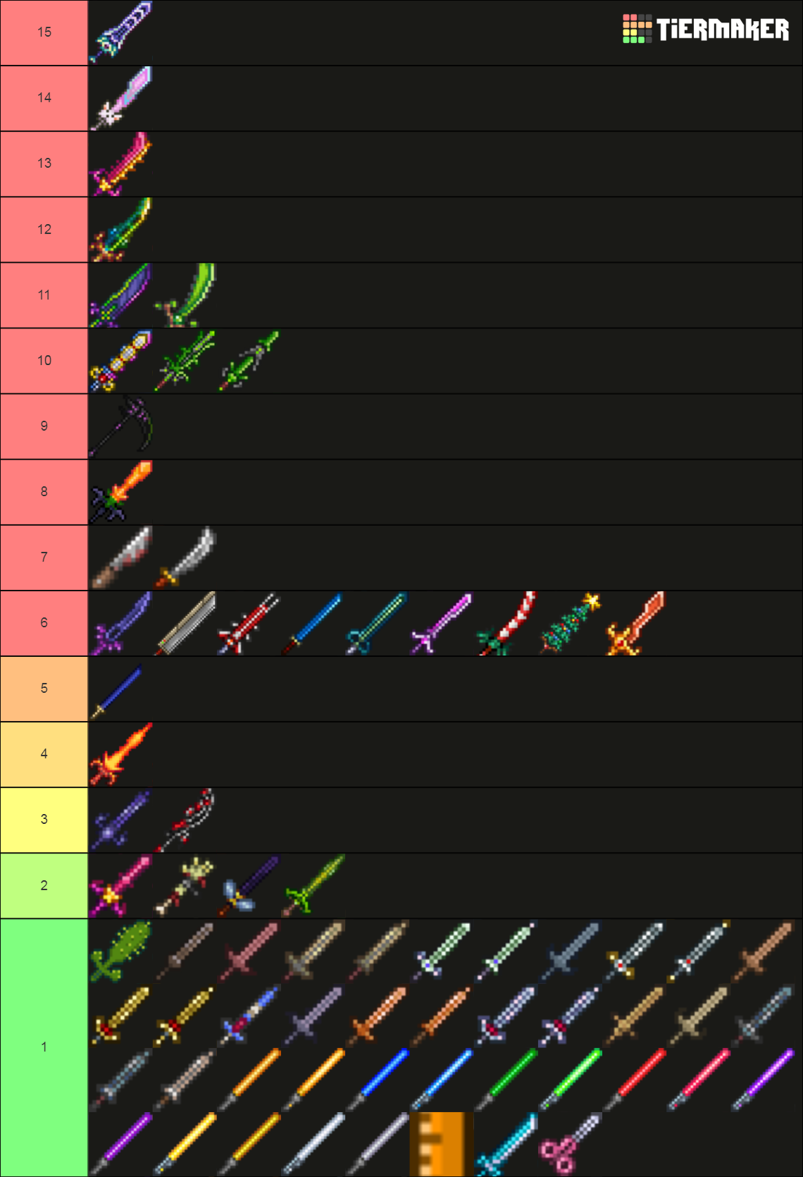 Terraria Melee Weapons Tier List Community Rankings Tiermaker