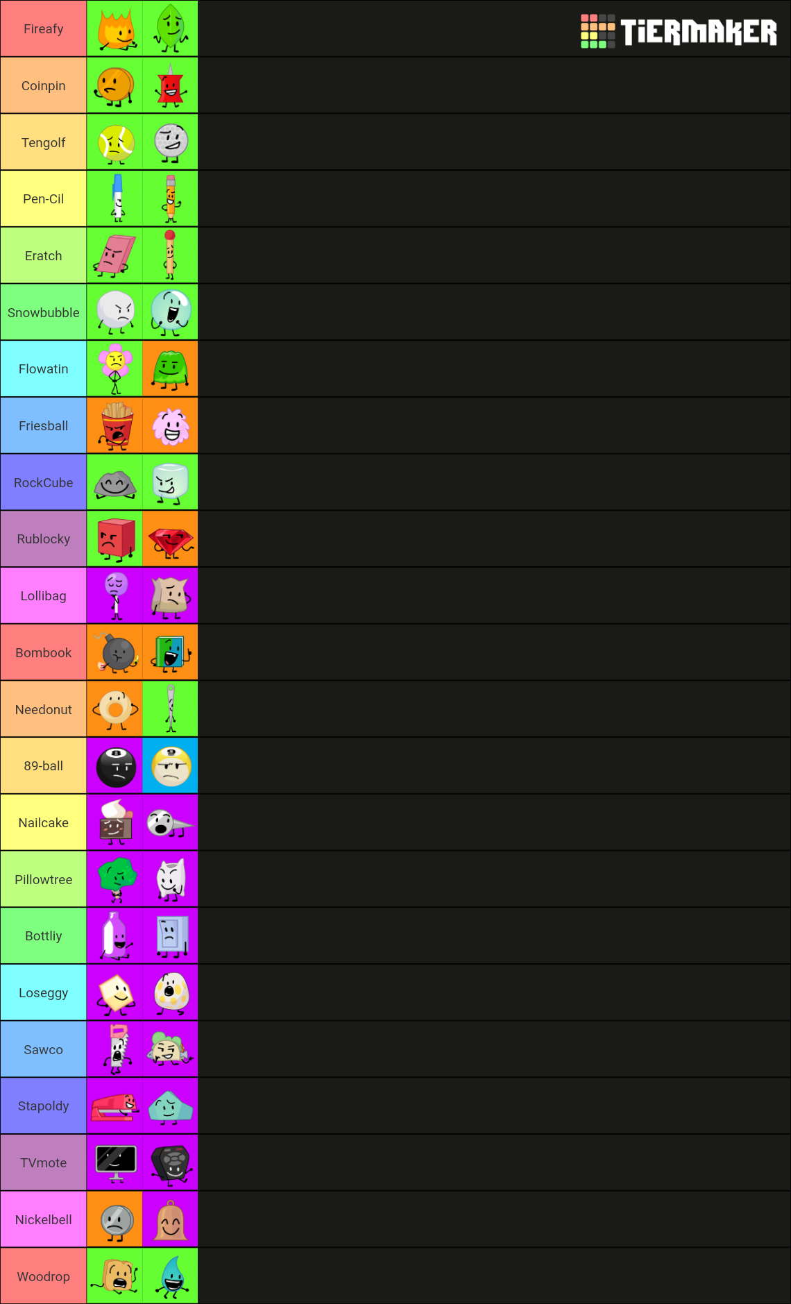 All Bfdi Characters Categorically Organized Tier List Community