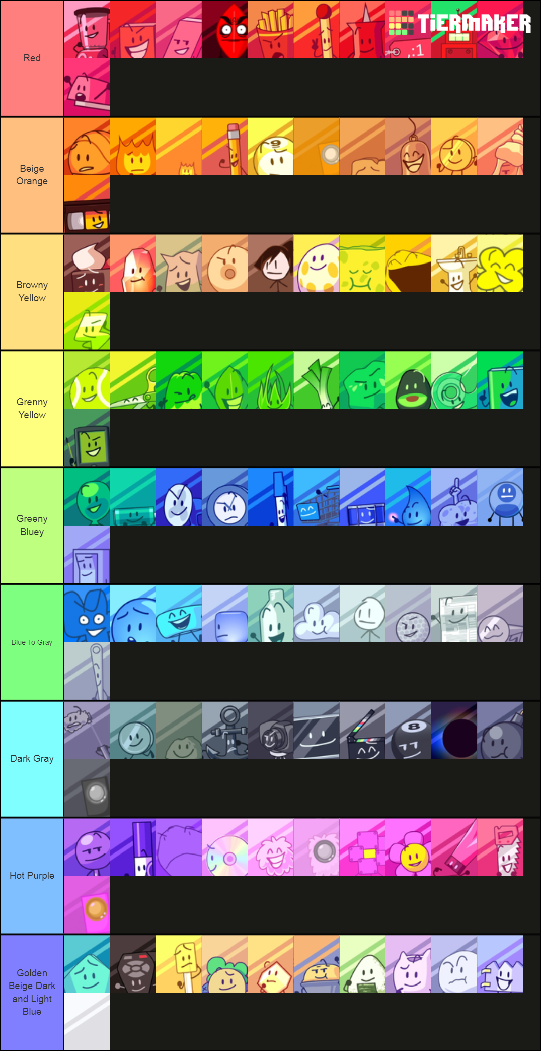 BFB TPOT Debuters Evil Leafy Profiley And Purple Face Tier List