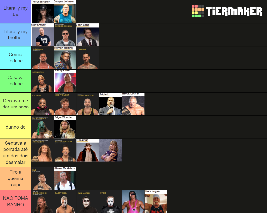 Wrestlers que não gosto não vejo e não tomam banho Tier List