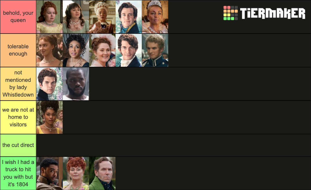 Bridgerton Character Ranking Tier List Community Rankings Tiermaker