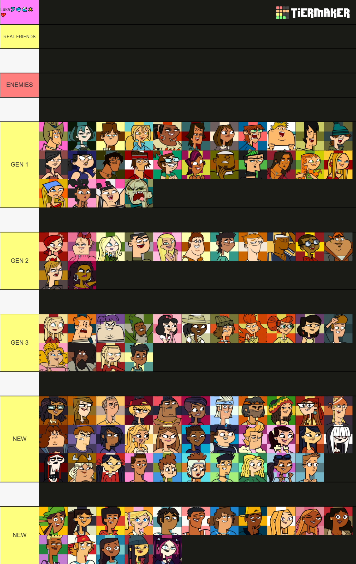 Total Drama All Characters Tierlist Total Dr Characters Tier List