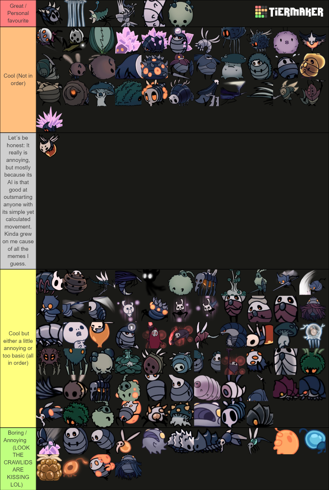 Hollow Knight Killable Non Boss Enemies Tier List Community Rankings