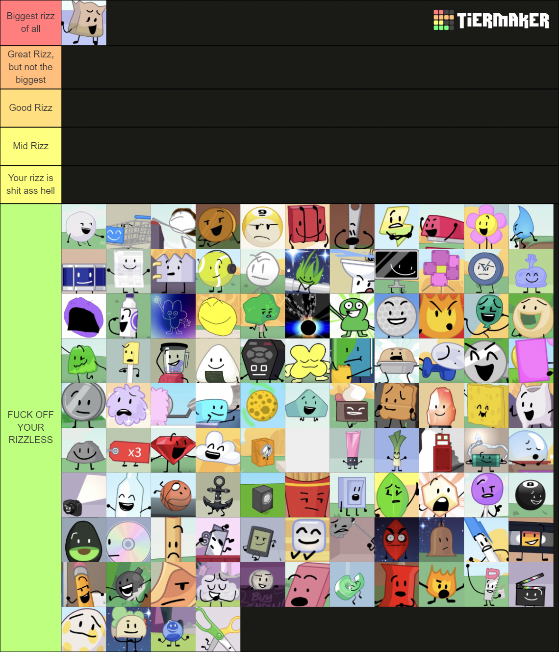 BFDI BFB TPOT Characters Tier List Community Rankings TierMaker