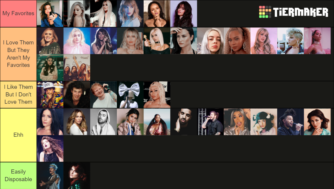 Pop Singer Tier List Community Rankings Tiermaker