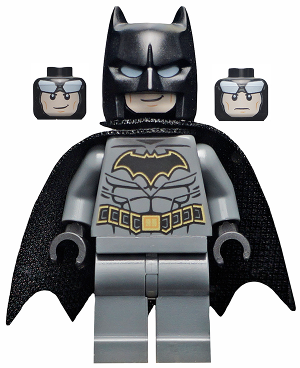 Sh0589a Batman Dark Bluish Gray Suit With Gold Outline Belt And Crest Mask And Cape Type 3 Cowl Spongy Cape — All Lego Batman Figures - Heroes and Villains option 300