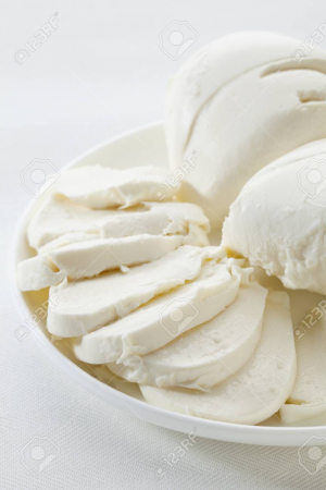 9614104 Slices Of Fresh Mozzarella Cheese On White Plate And Tableclothjpg — Burger ingredients option 4