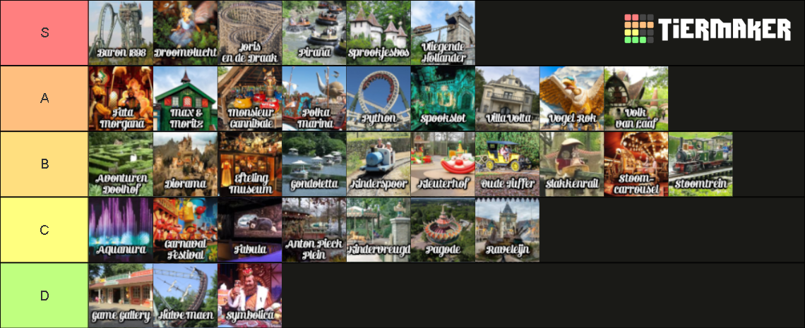 Efteling Attracties Compleet Tier List (Community Rankings) - TierMaker