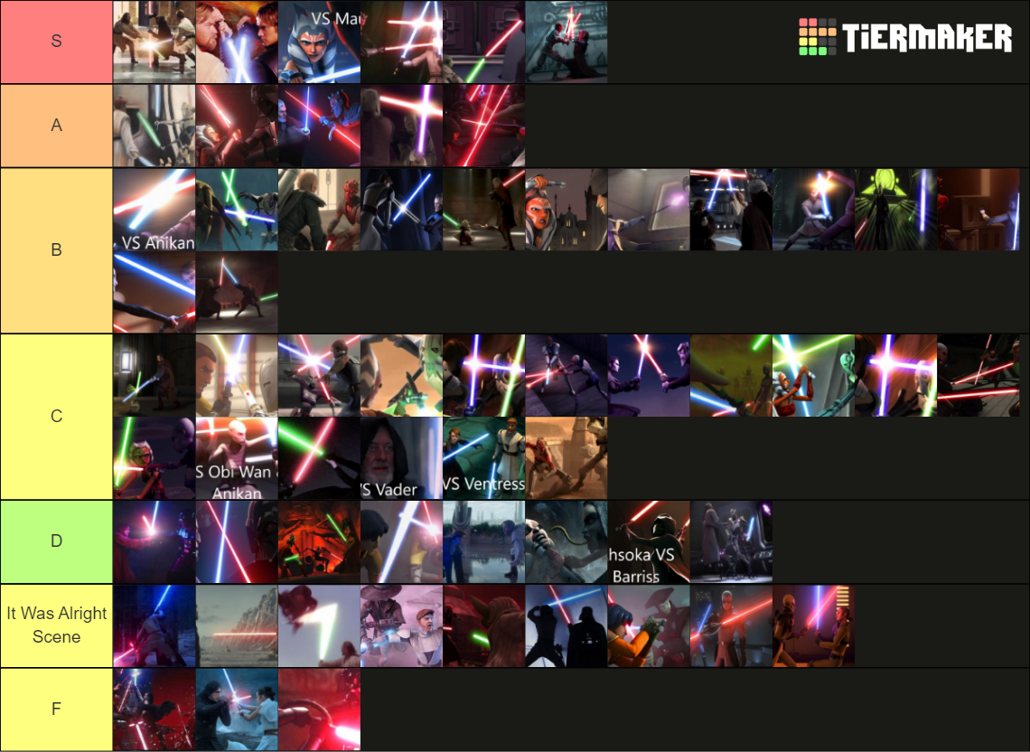 Star Wars lightsaber duels Movie+Series Tier List Rankings