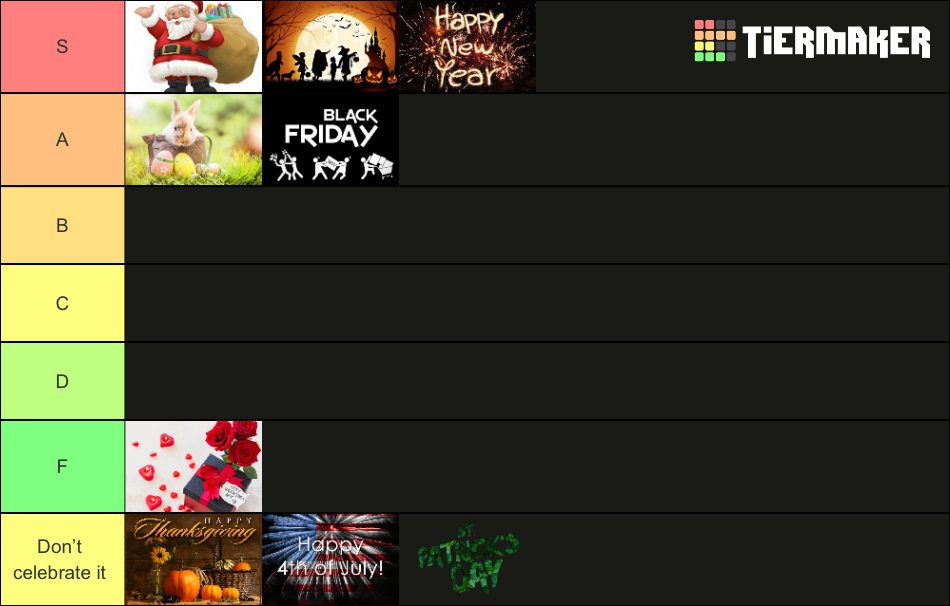 Holiday Tier List Rankings) TierMaker