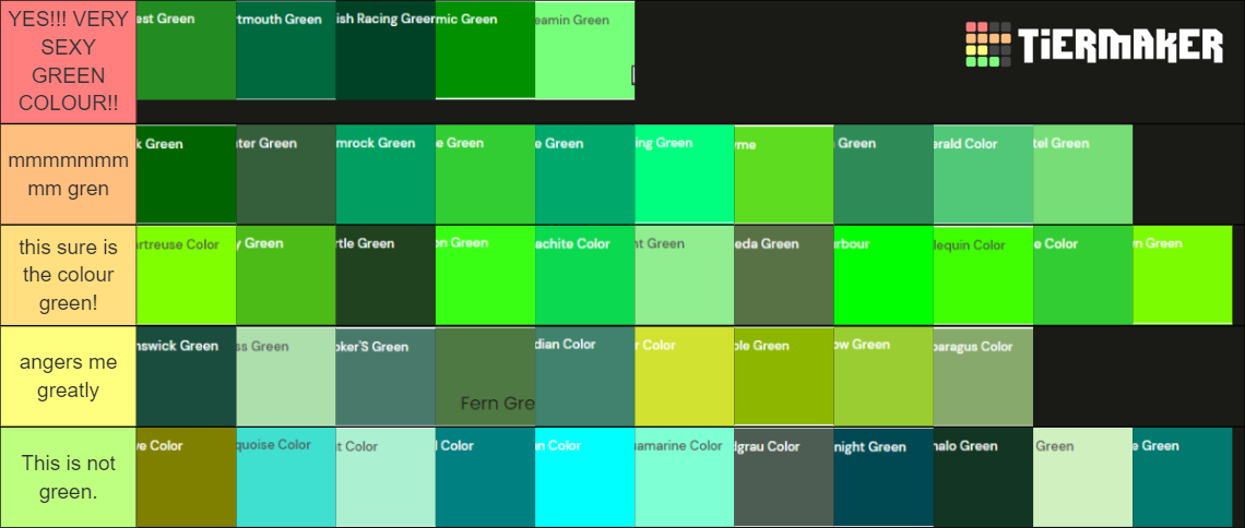 Shades of Green Tier List (Community Rankings) - TierMaker