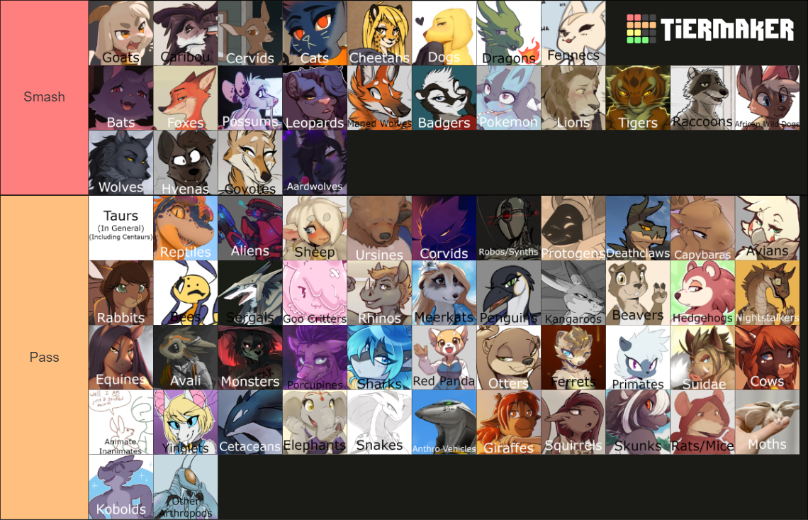Furry Species Tier List (Community Rankings) - TierMaker