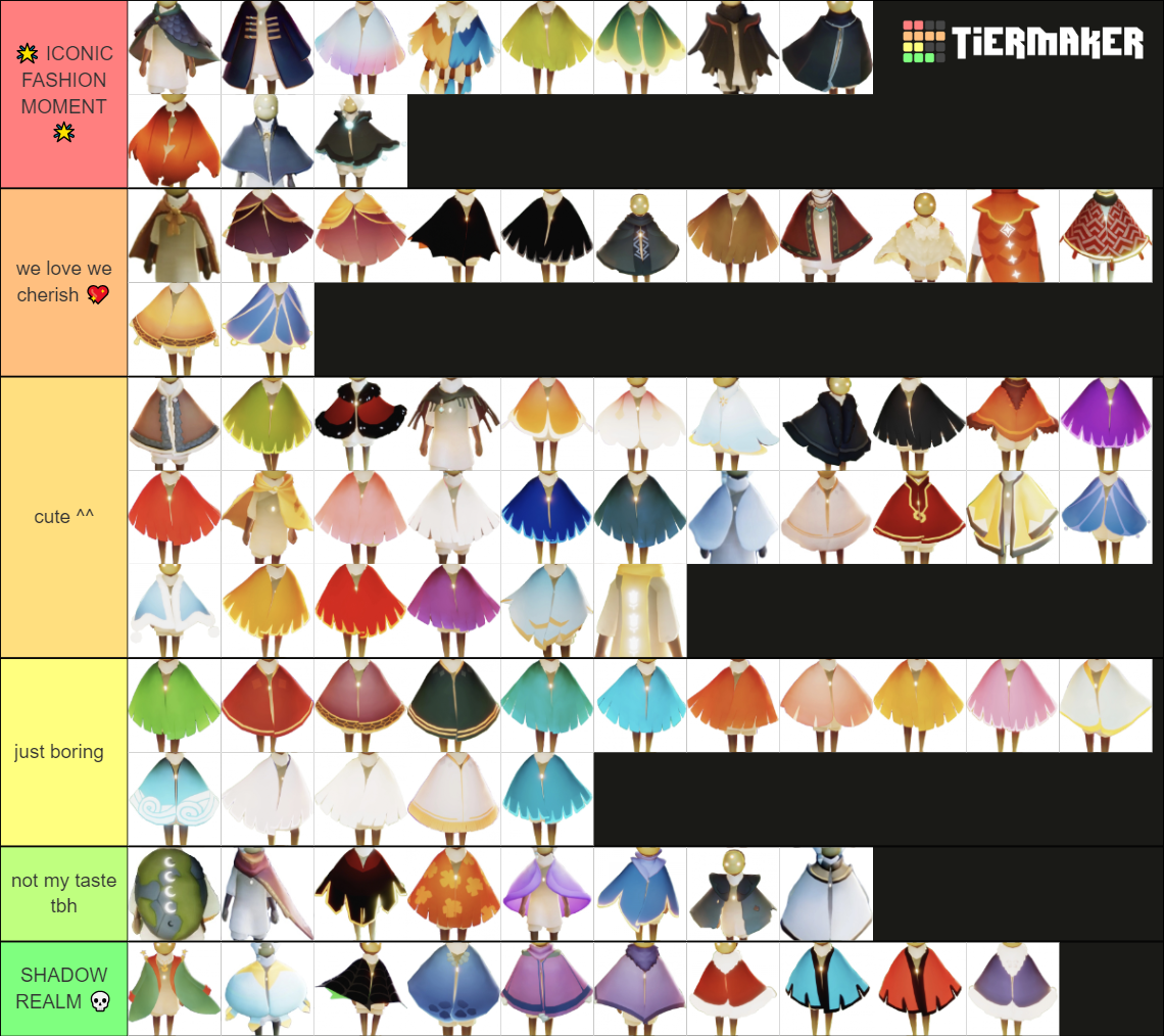 a ranking of all capes on sky cotl (updated for shattering) Tier List ...