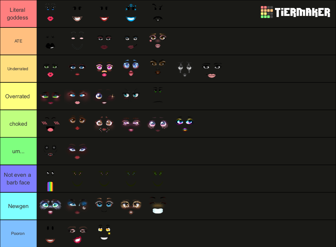 All Roblox Model/Barbie faces Tier List (Community Rankings) - TierMaker