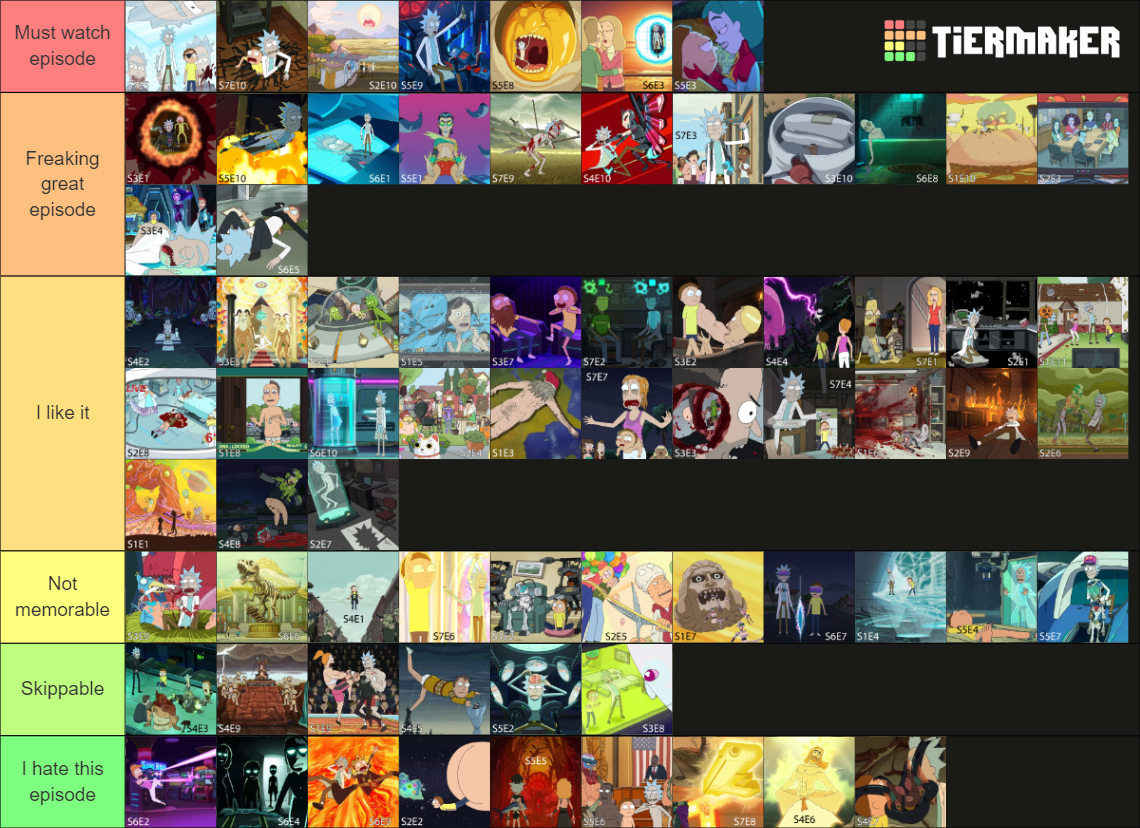 Rick and Morty Episodes (S1-S7) Tier List (Community Rankings) - TierMaker