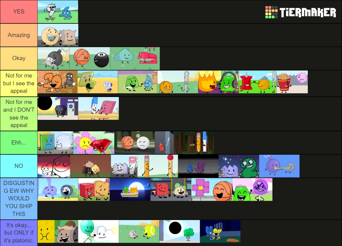 Popular BFDI ships tierlist Tier List (Community Rankings) - TierMaker