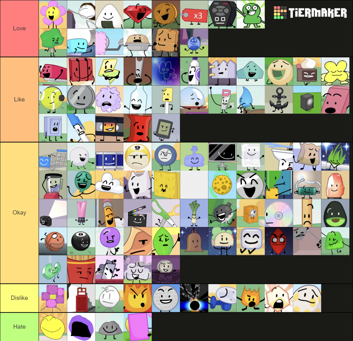 BFDI/BFB/TPOT Characters Tier List (Community Rankings) - TierMaker