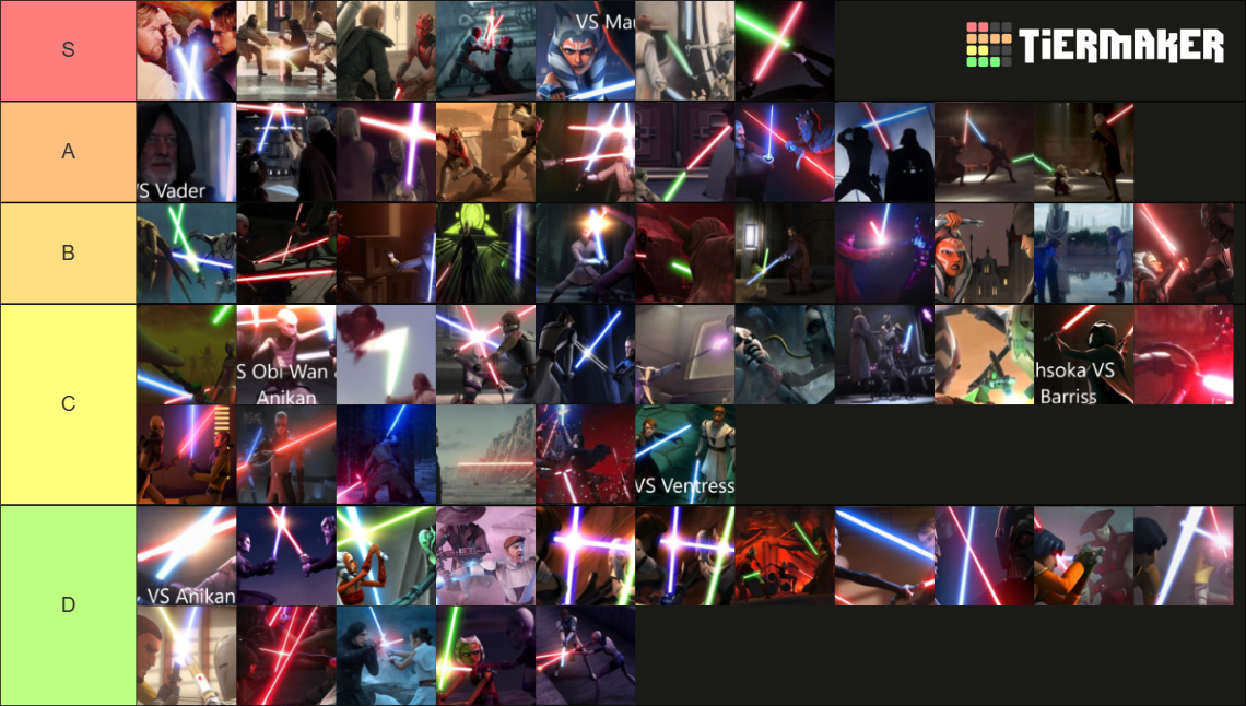 Star Wars lightsaber duels Movie+Series Tier List Rankings