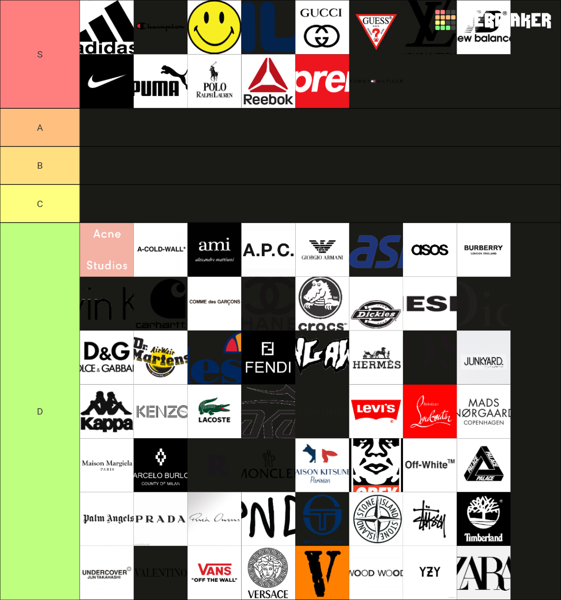 Fashion Brands Tier List Rankings) TierMaker