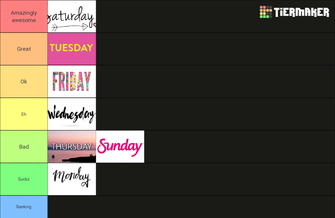 days-of-the-week-tier-list-community-rankings-tiermaker