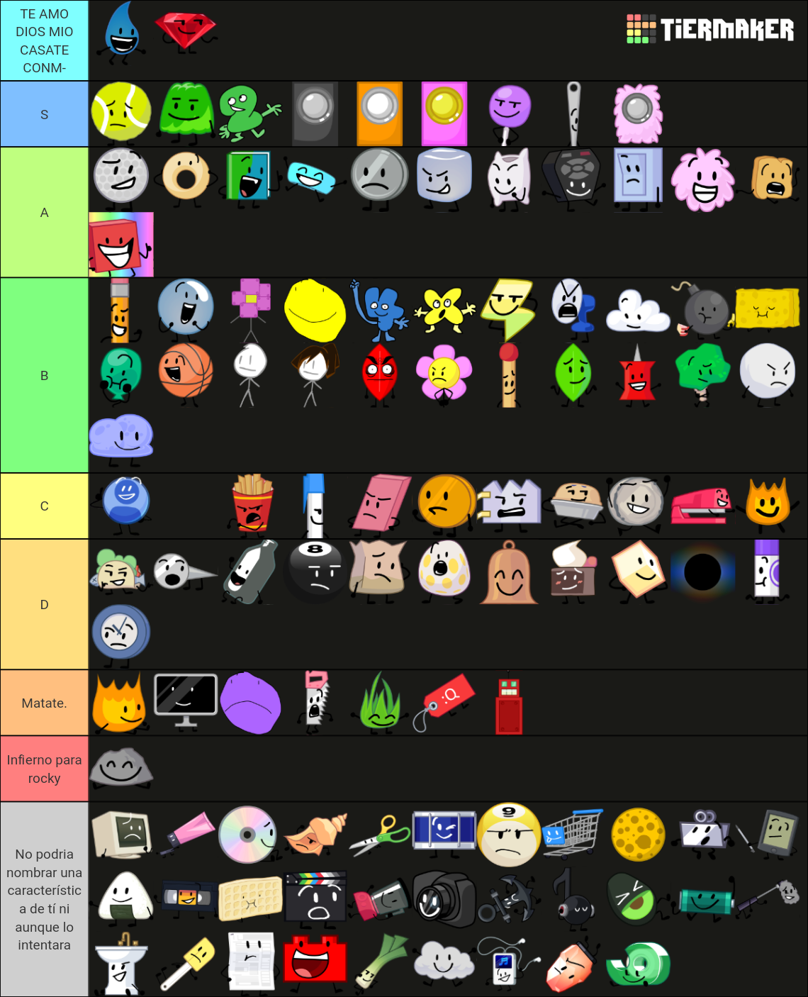 BFDI Characters (All Seasons) Tier List (Community Rankings) - TierMaker