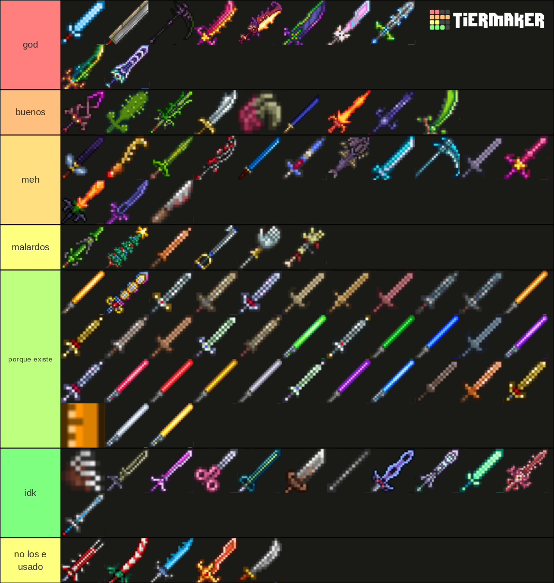 Terraria Melee Weapons Tier List Rankings) TierMaker