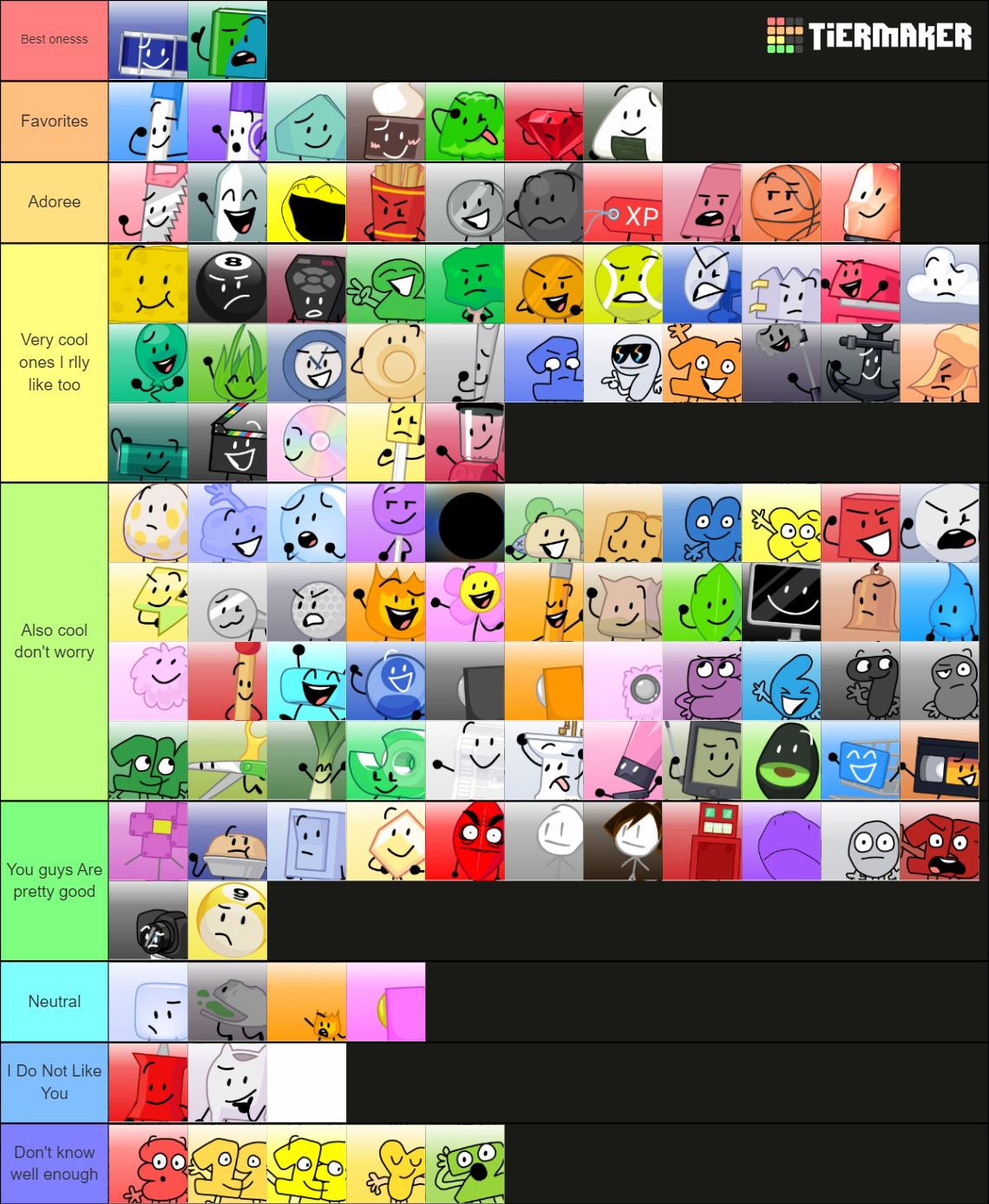 BFDI ALL CHARACTERS 2024 Tier List (Community Rankings) - TierMaker