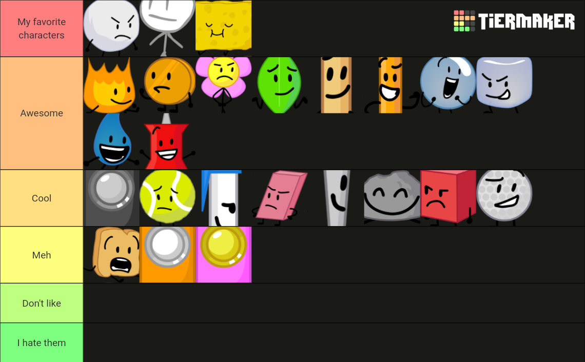 BFDI and BFDI mini series contestants and hosts Tier List (Community ...