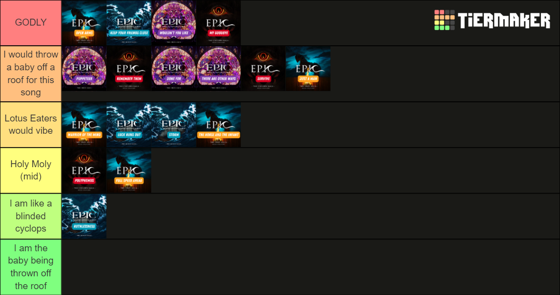 EPIC THE MUSICAL SONGS Tier List (Community Rankings) - TierMaker
