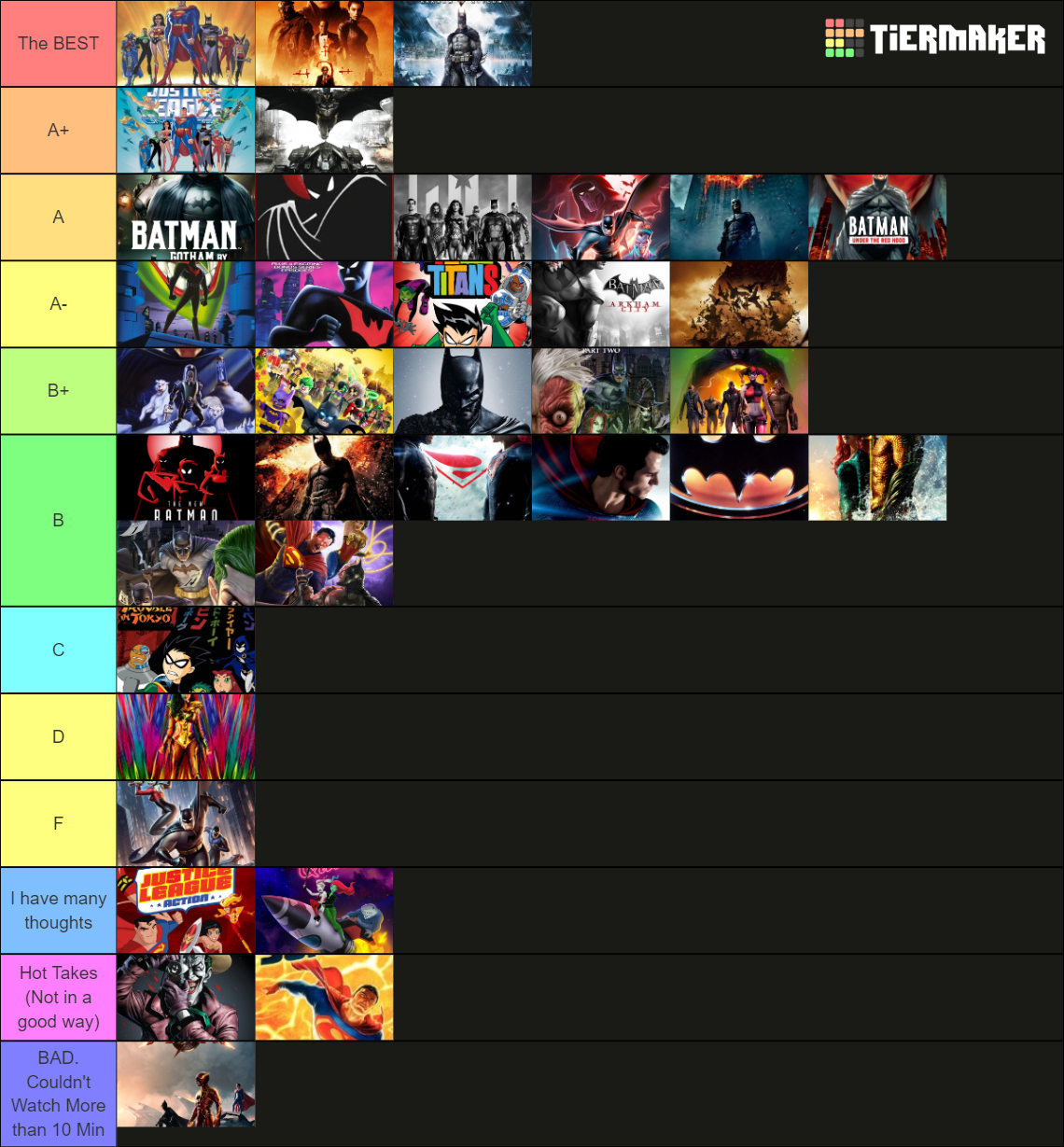 DC Movies, Shows, and Arkham Games. Tier List Rankings