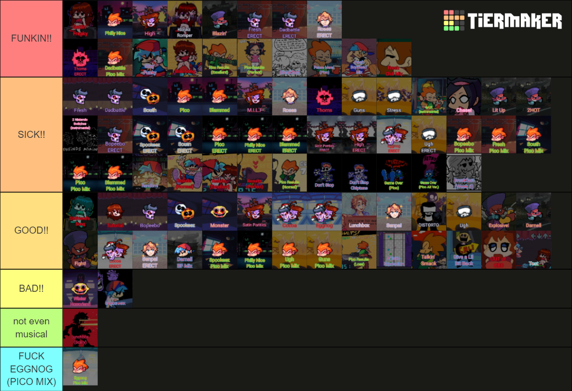 Friday Night Funkin All Songs Playable Pico Tier List Community