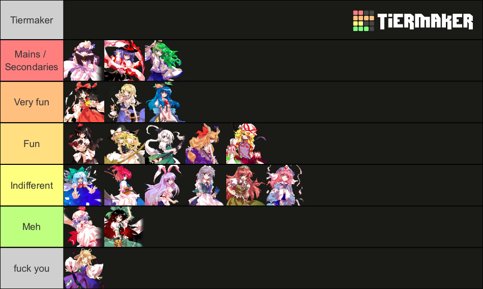 Touhou Hisoutensoku Characters Tier List Rankings) TierMaker