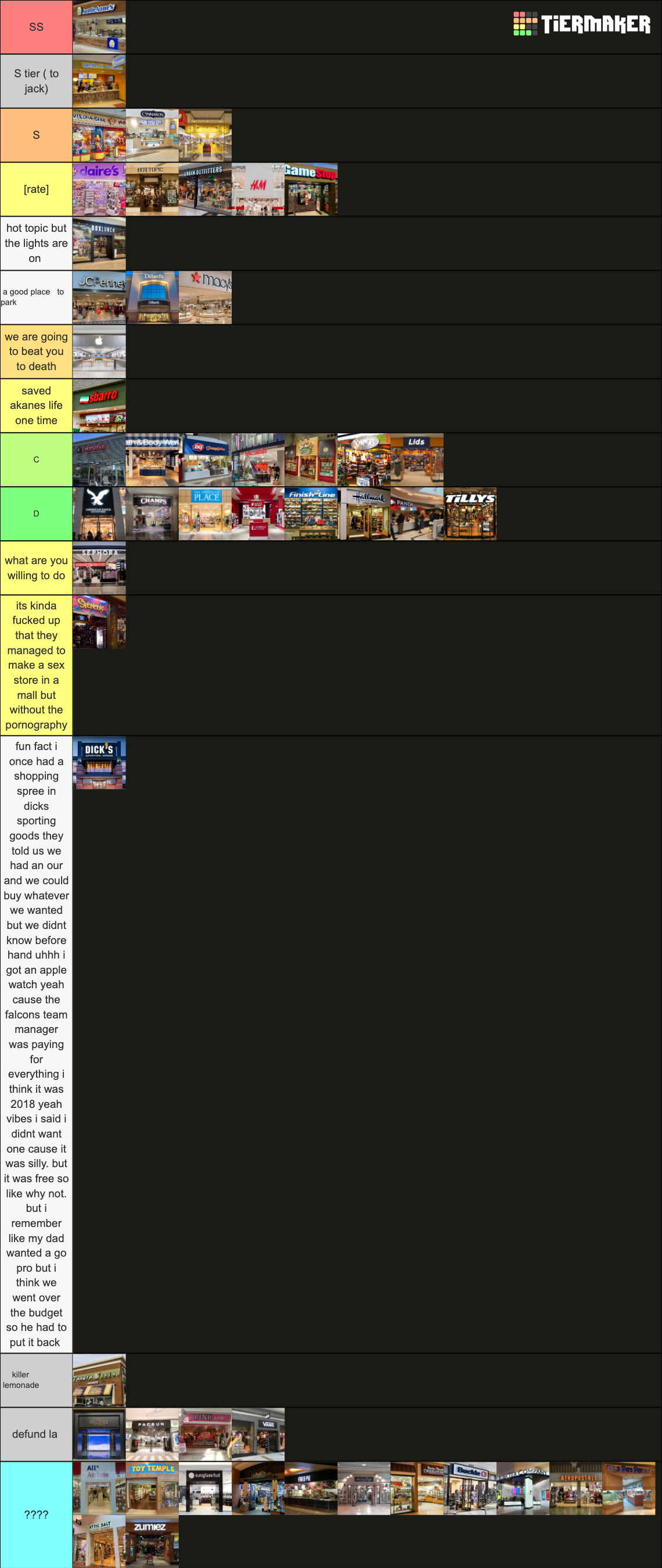 List of Mall Stores Tier List Rankings) TierMaker