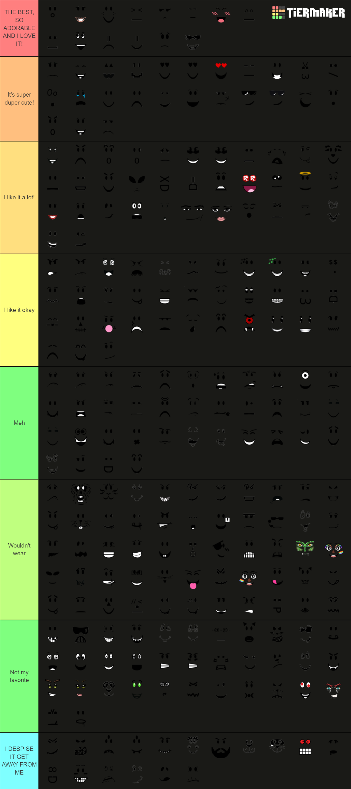 Every roblox face Tier List (Community Rankings) - TierMaker