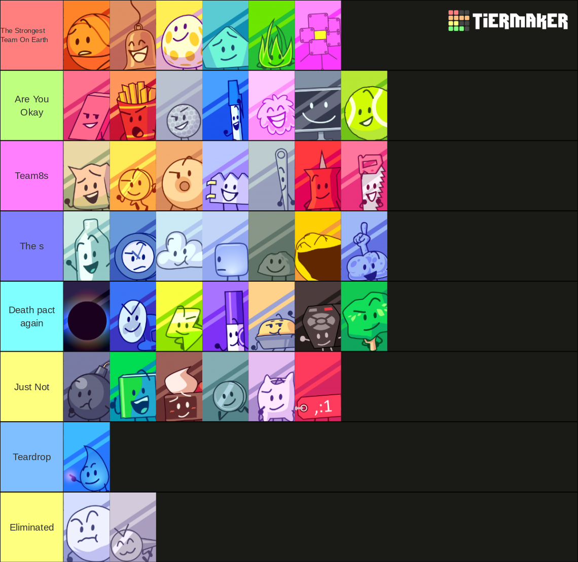 BFDI Characters (all seasons) with BFB 17-22 Voting Icons Tier List ...