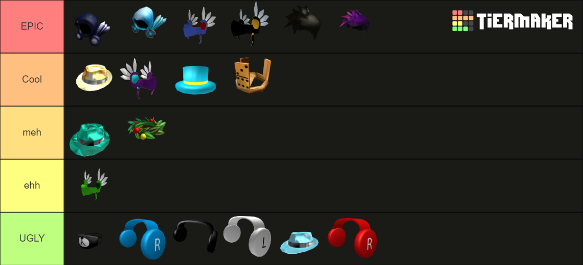 ROBLOX catalog items () Tier List Rankings) TierMaker