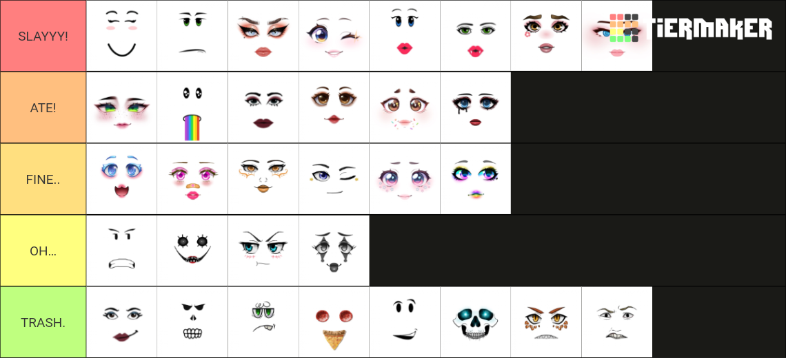 ROBLOX Toy Code Faces Tier List (Community Rankings) - TierMaker