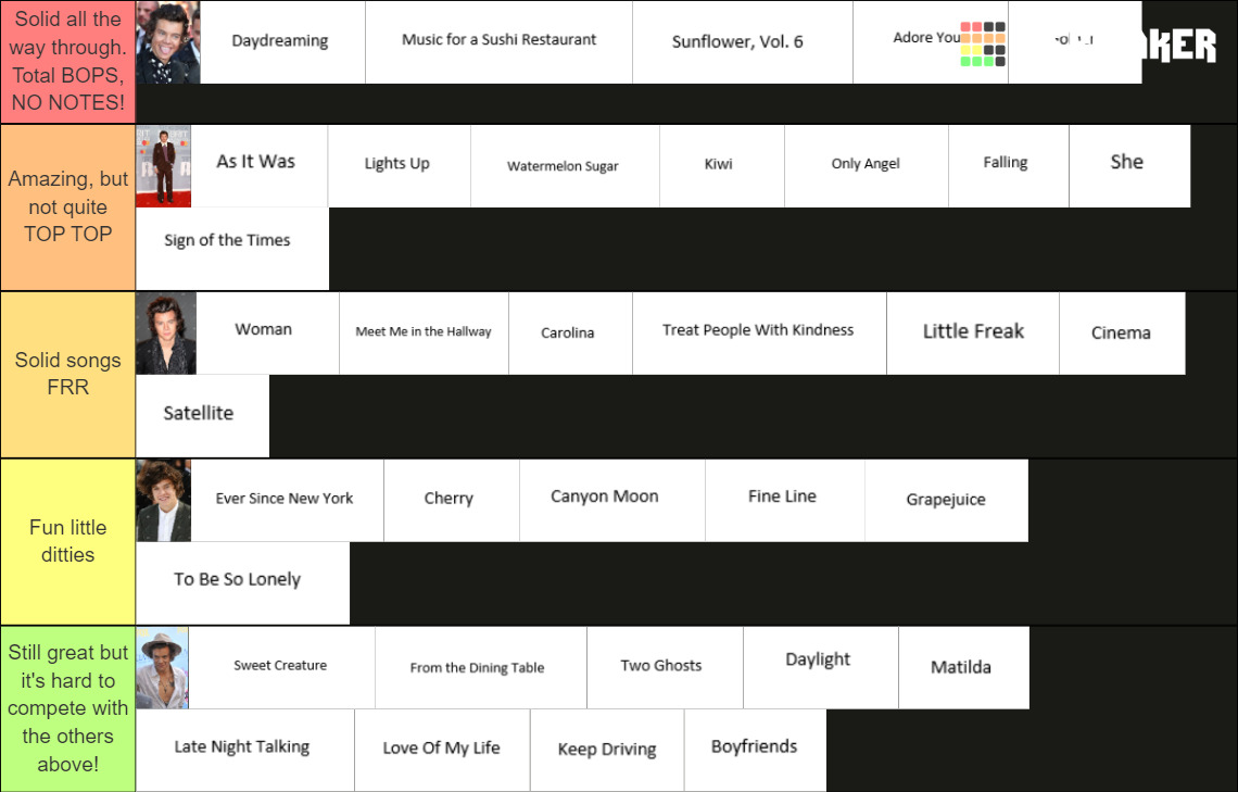 Harry Styles Tier List Rankings) TierMaker