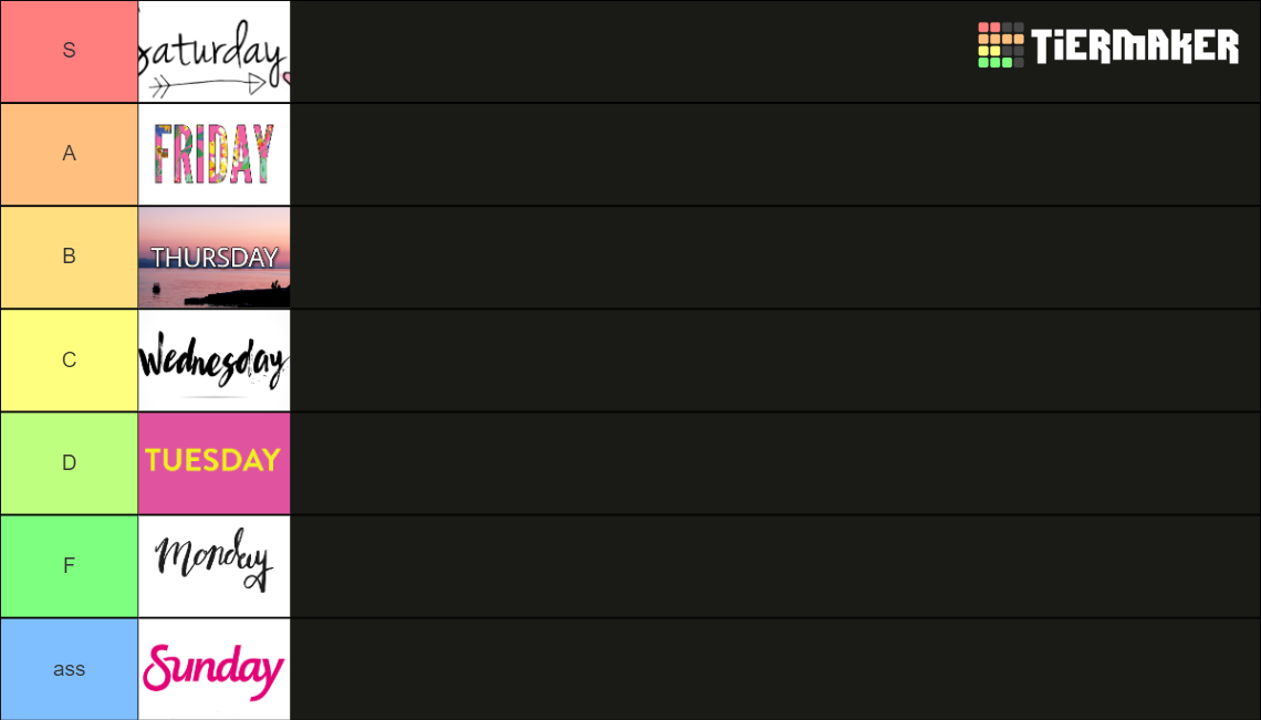 Days of the Week Tier List (Community Rankings) - TierMaker