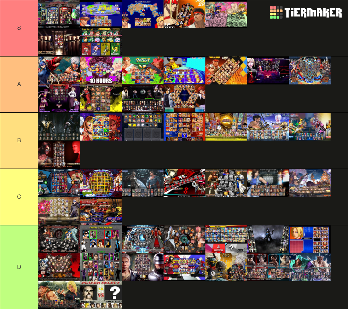 Fighting Games Character Select Screen Tier List Rankings