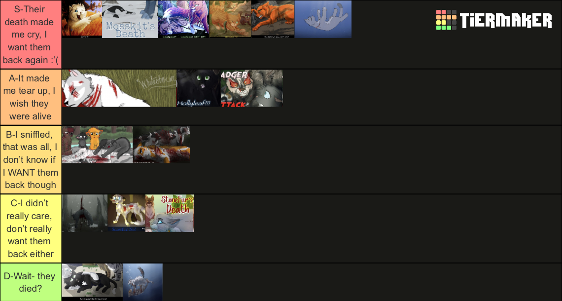Sad warrior cat deaths Tier List Rankings) TierMaker