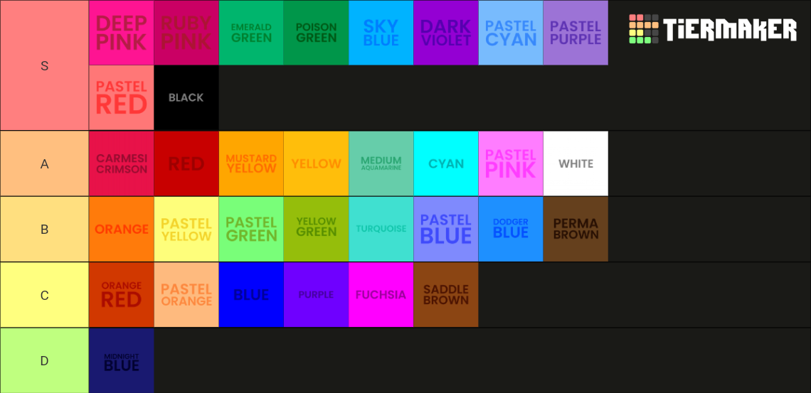 Ultimate Color Tier List (Community Rankings) - TierMaker