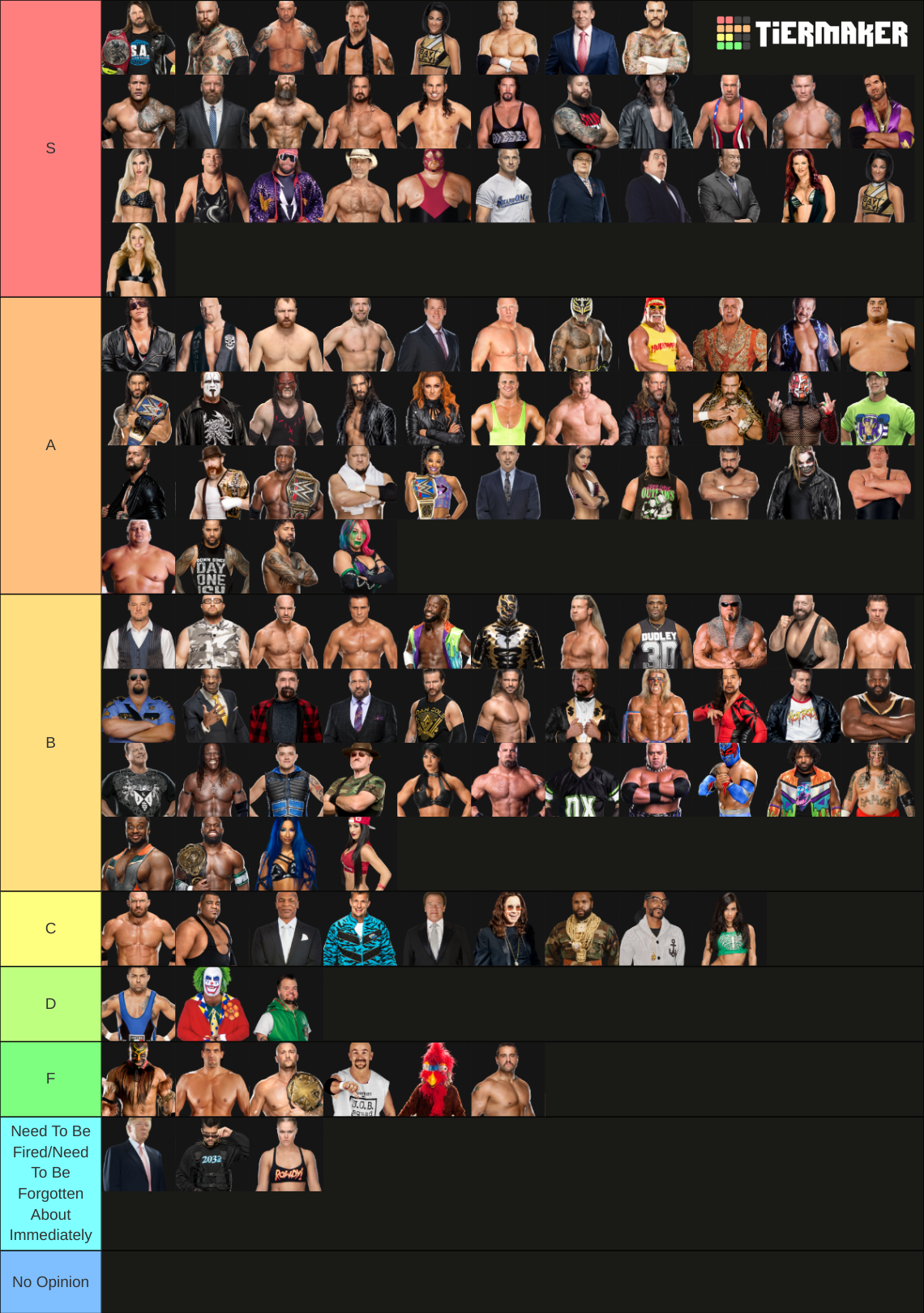 Ultimate WWE Tier List Rankings) TierMaker