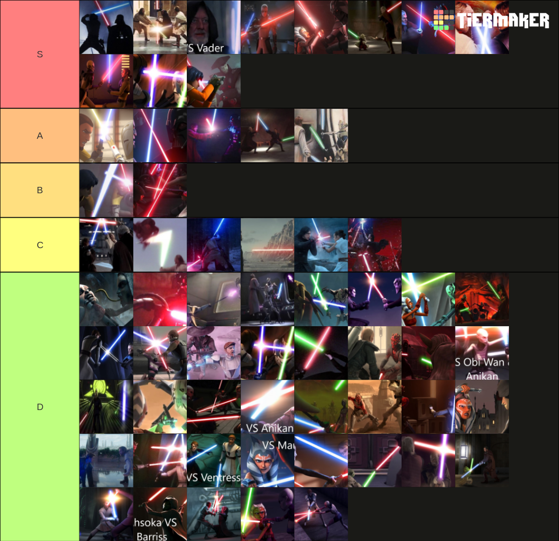Star Wars lightsaber duels Movie+Series Tier List Rankings