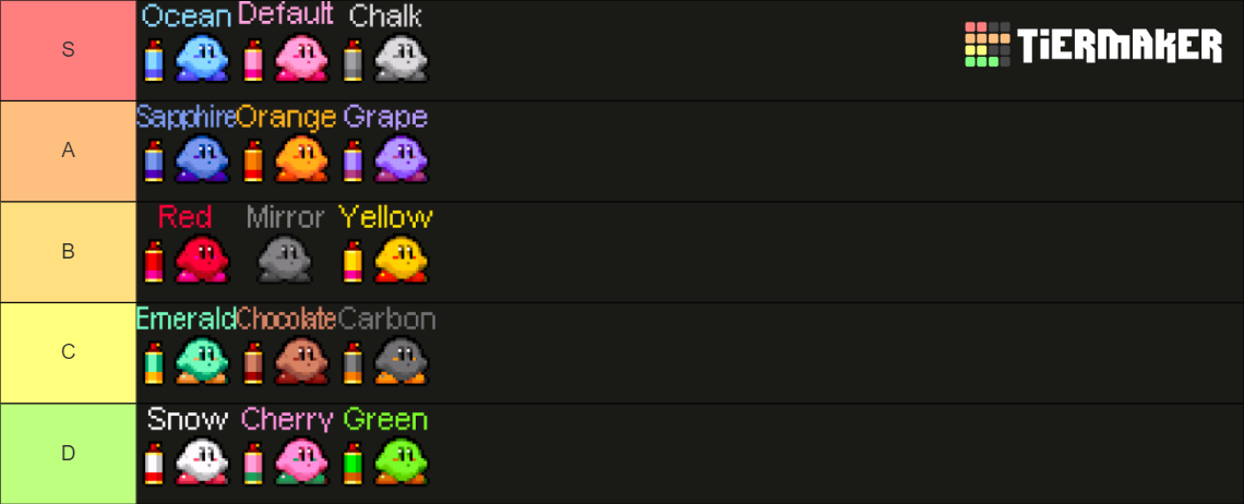 Kirby and the Amazing mirror spray paint colors Tier List (Community ...